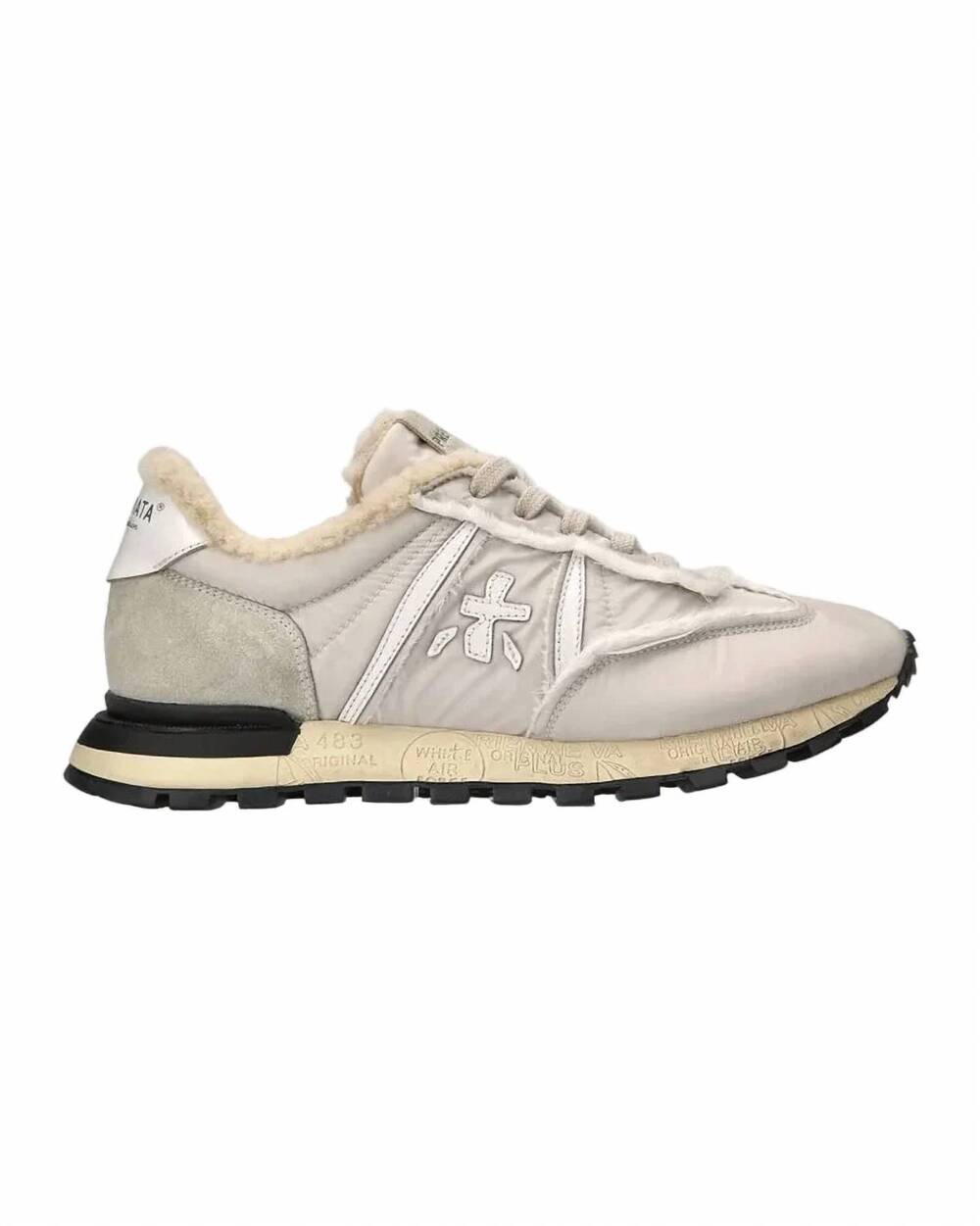 NEW PREMIATA women's sherpa-lined low top sneakers in off white